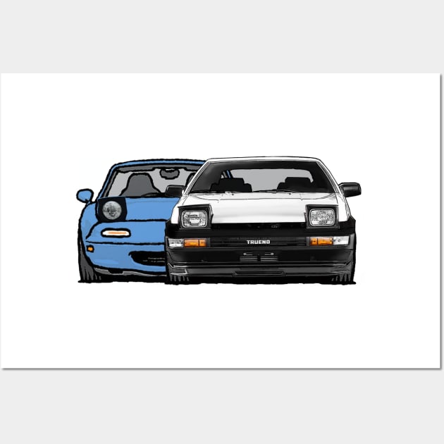 MX5 Miata vs AE86 Wall Art by Woreth